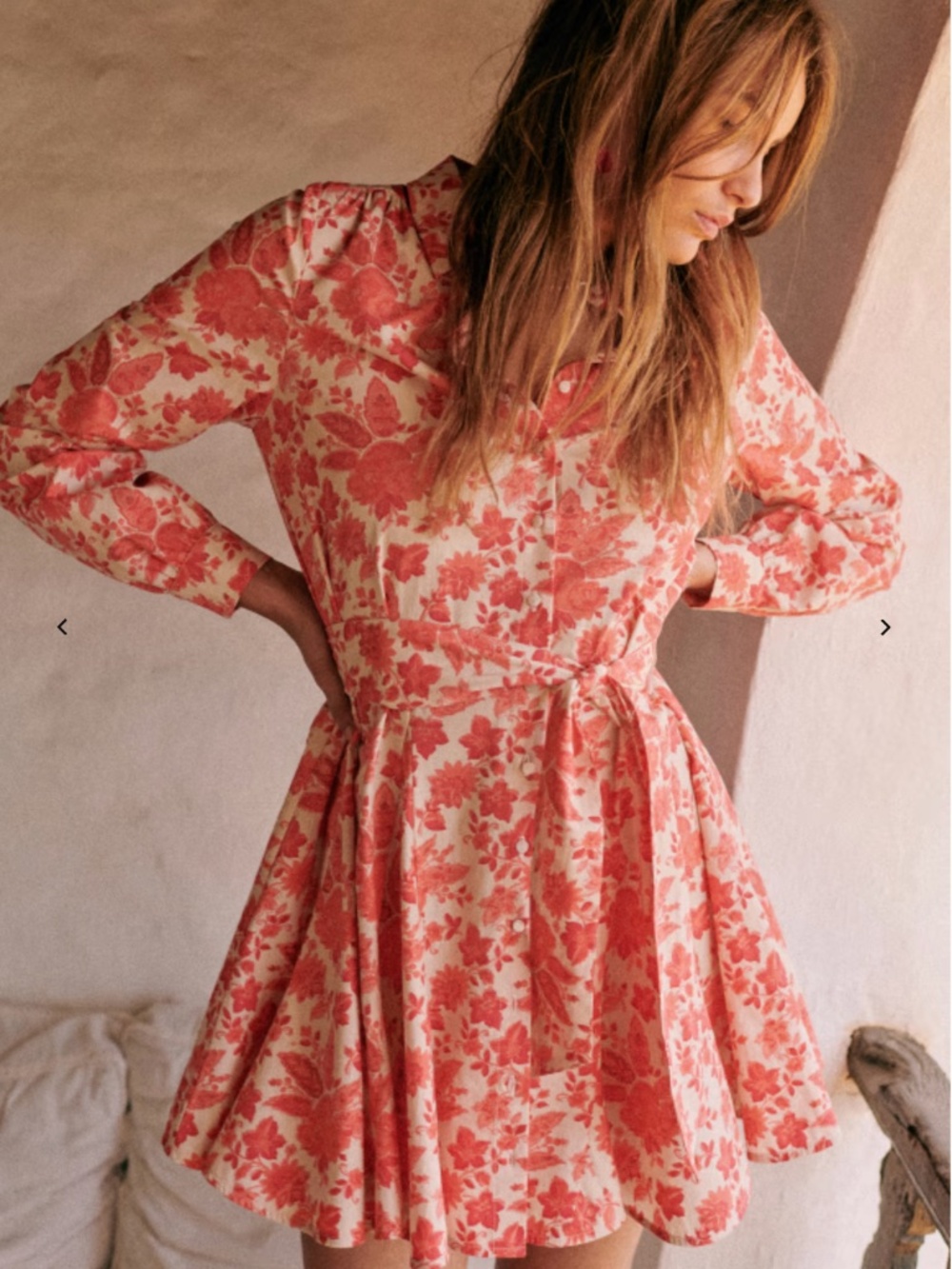 Sezane Sol Dress Coral Flowers - Size 2